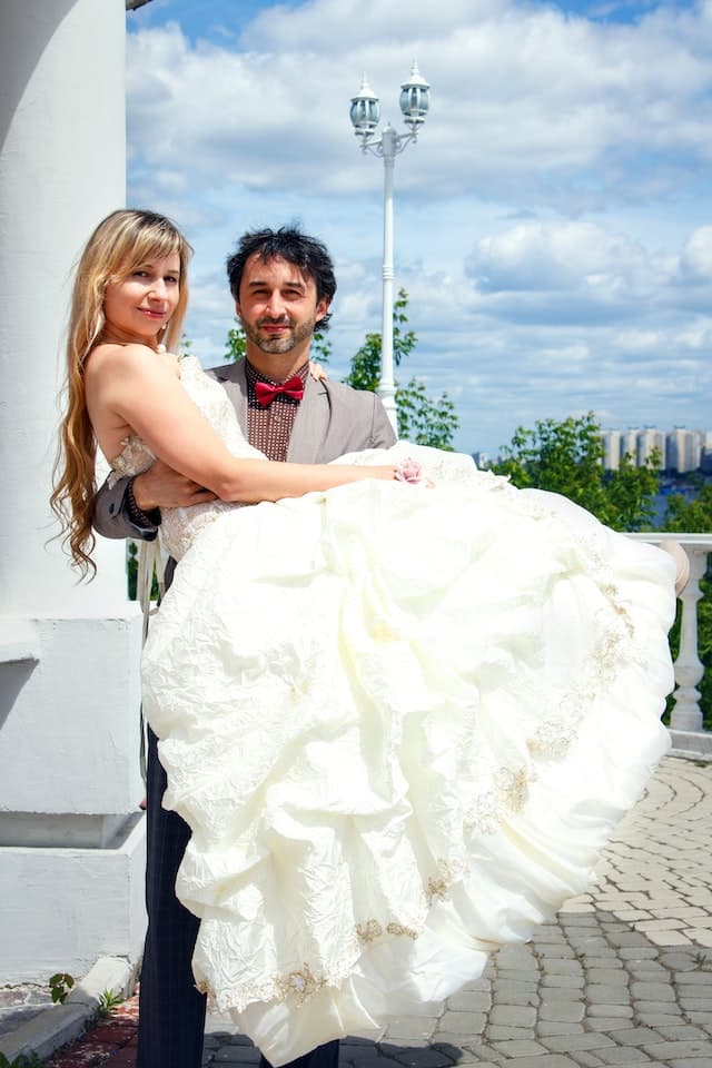 Bride and groom pose